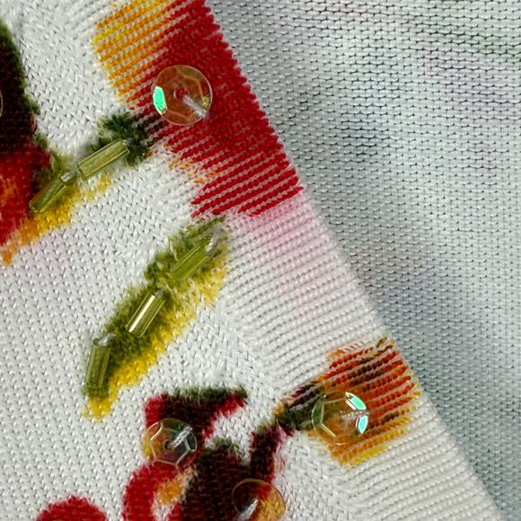 VERTIGO PARIS S Floral Beaded Sequined Cardigan Vibrant Abstract Y2K Art To Wear - Picture 14 of 16